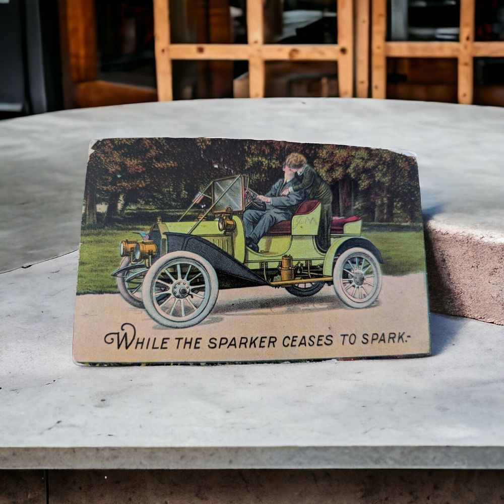1912 Cartoon To Maggie in Ohio Comic Postcard While the Sparker Ceases to Spark